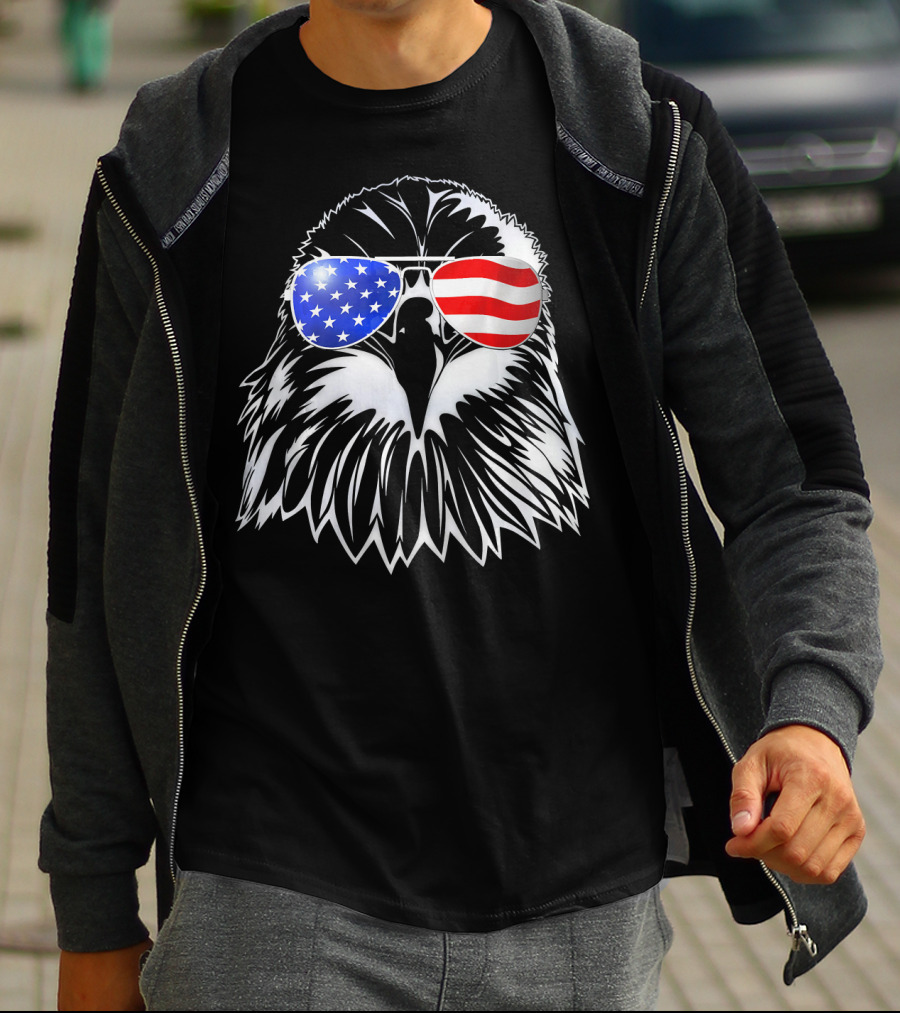 American Flag Eagle With USA Sunglasses T-Shirt