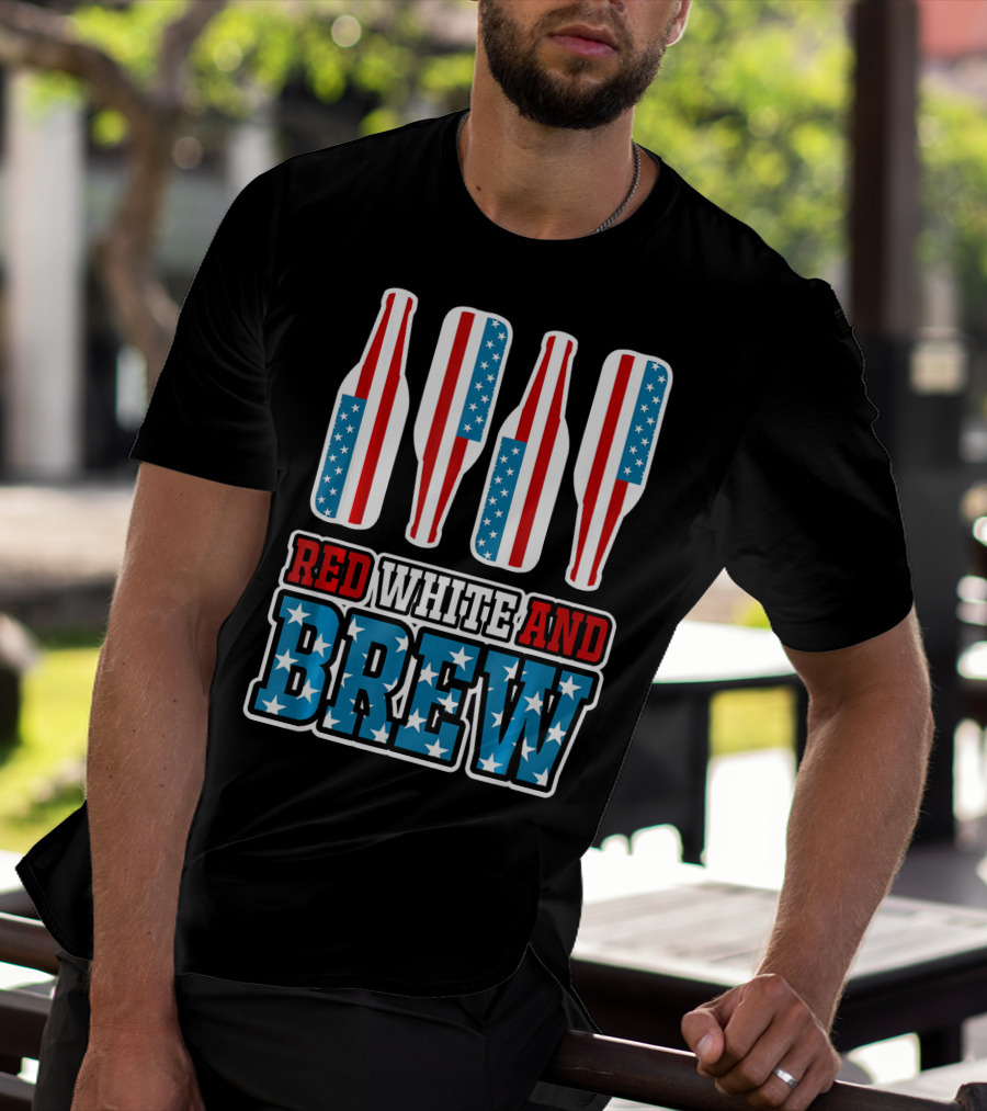 Red White And Brew American Flag Beer Bottles T-Shirt