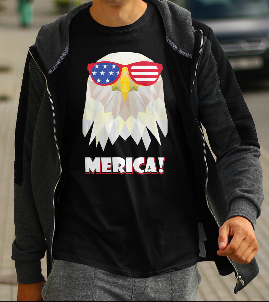 Merica Eagle With American Flag Sunglasses T-Shirt