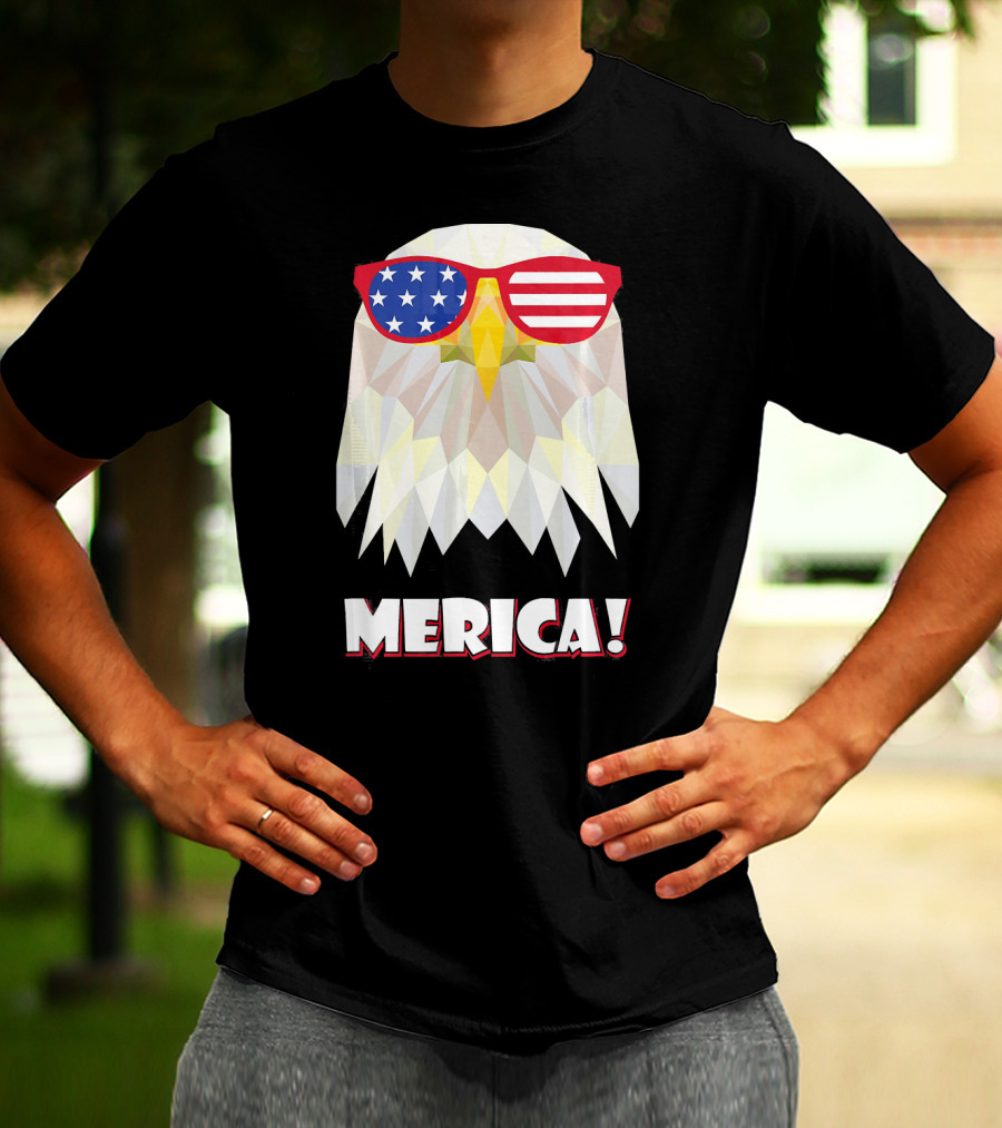 Merica Eagle With American Flag Sunglasses T-Shirt