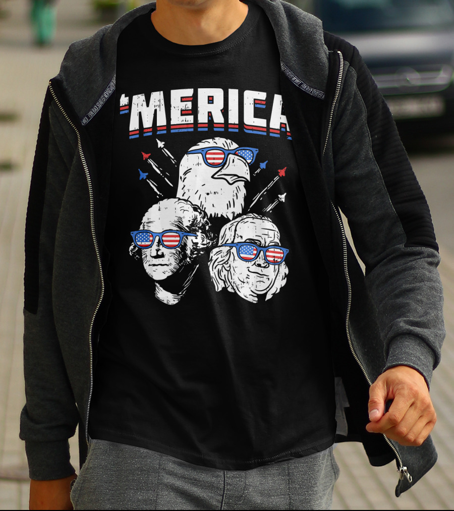 'Merica Washington Franklin Eagle Sunglasses USA T-Shirt