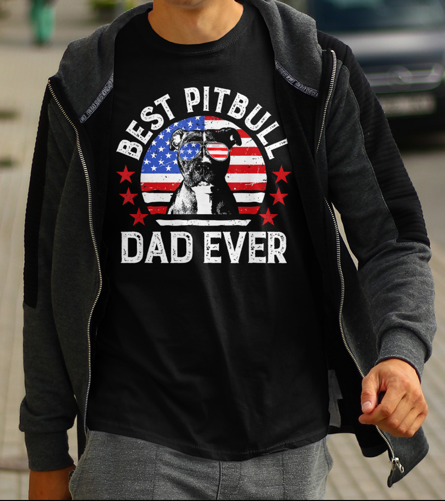 Best Pitbull Dad Ever American Flag Pitbull Dad T-Shirt