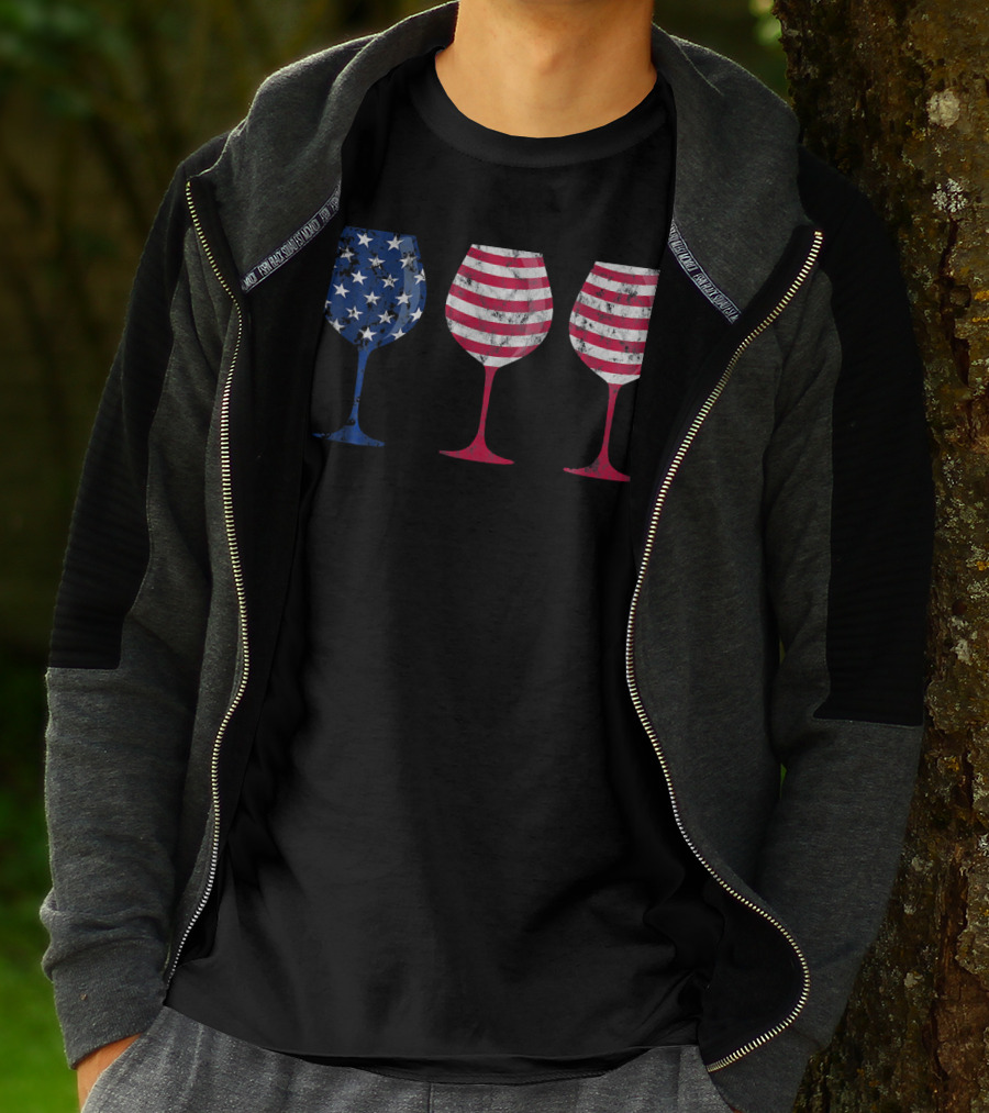 American Flag Wine Glass Trio T-Shirt