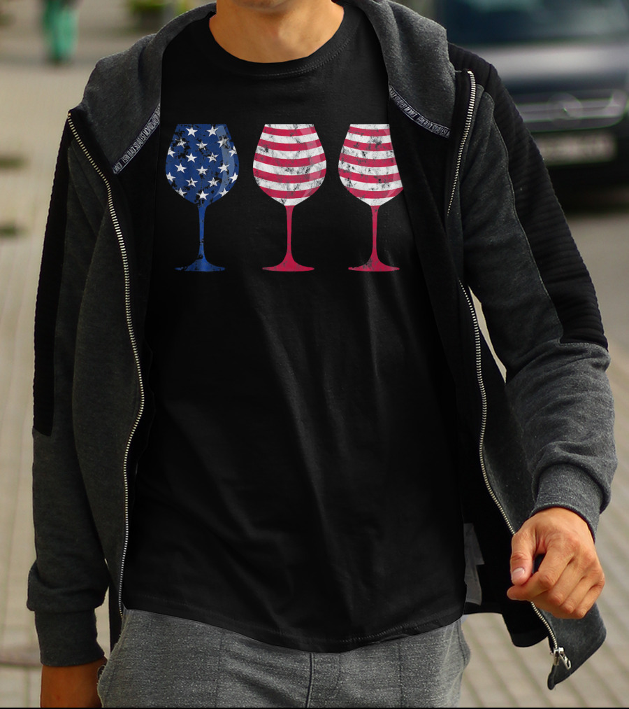 American Flag Wine Glass Trio T-Shirt