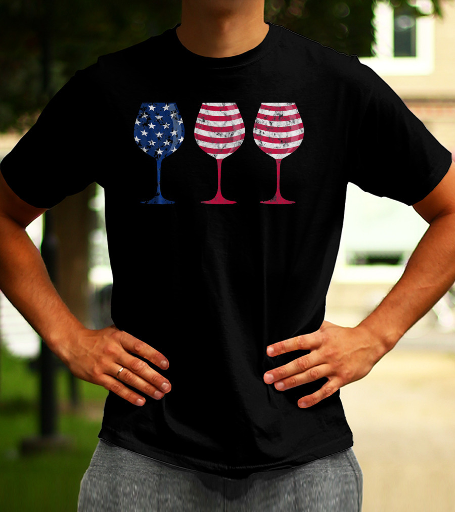 American Flag Wine Glass Trio T-Shirt