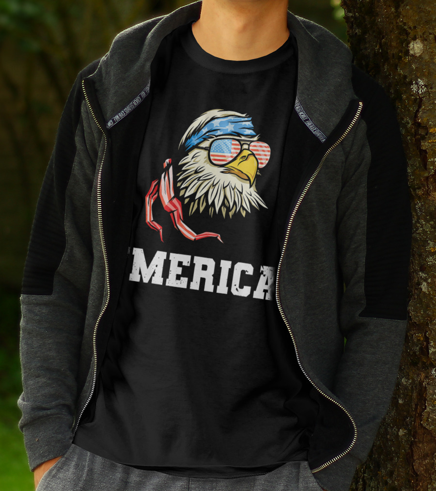 'Merica Patriotic Eagle American Flag Bandana And Sunglasses T-Shirt