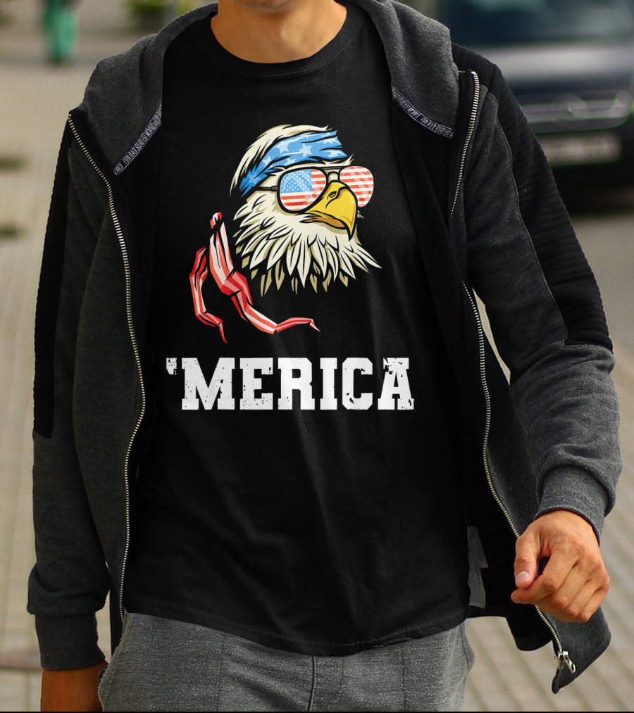 'Merica Patriotic Eagle American Flag Bandana And Sunglasses T-Shirt