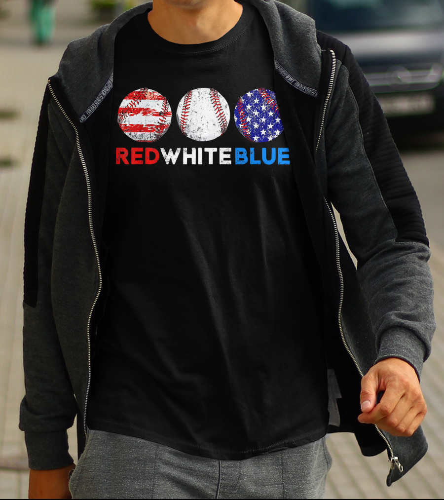 Red White Blue Baseball American Flag T-Shirt