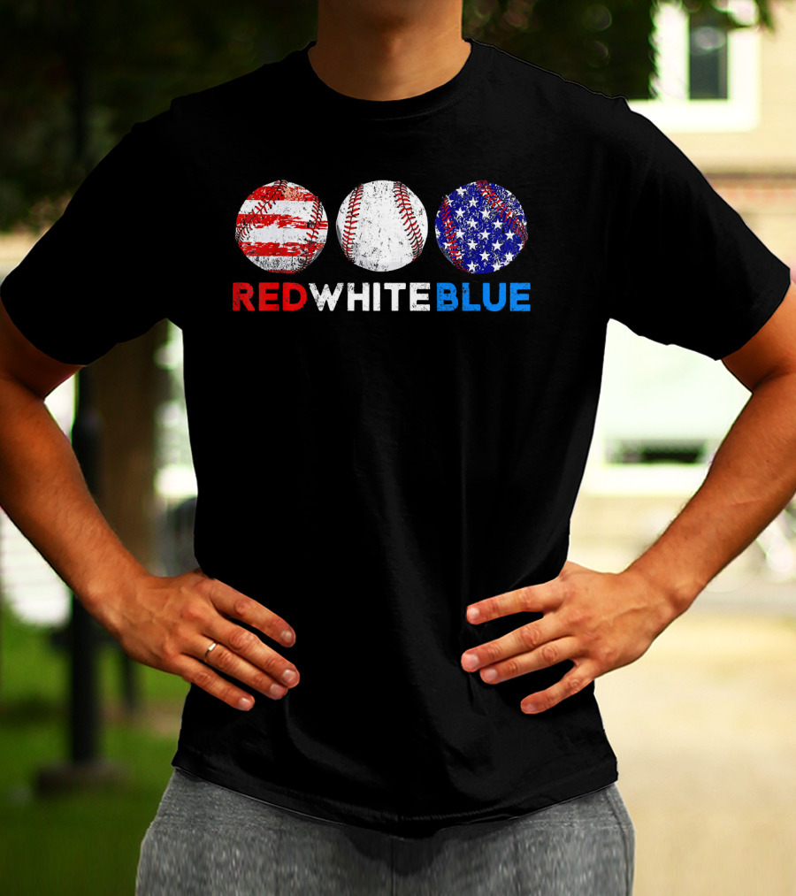 Red White Blue Baseball American Flag T-Shirt