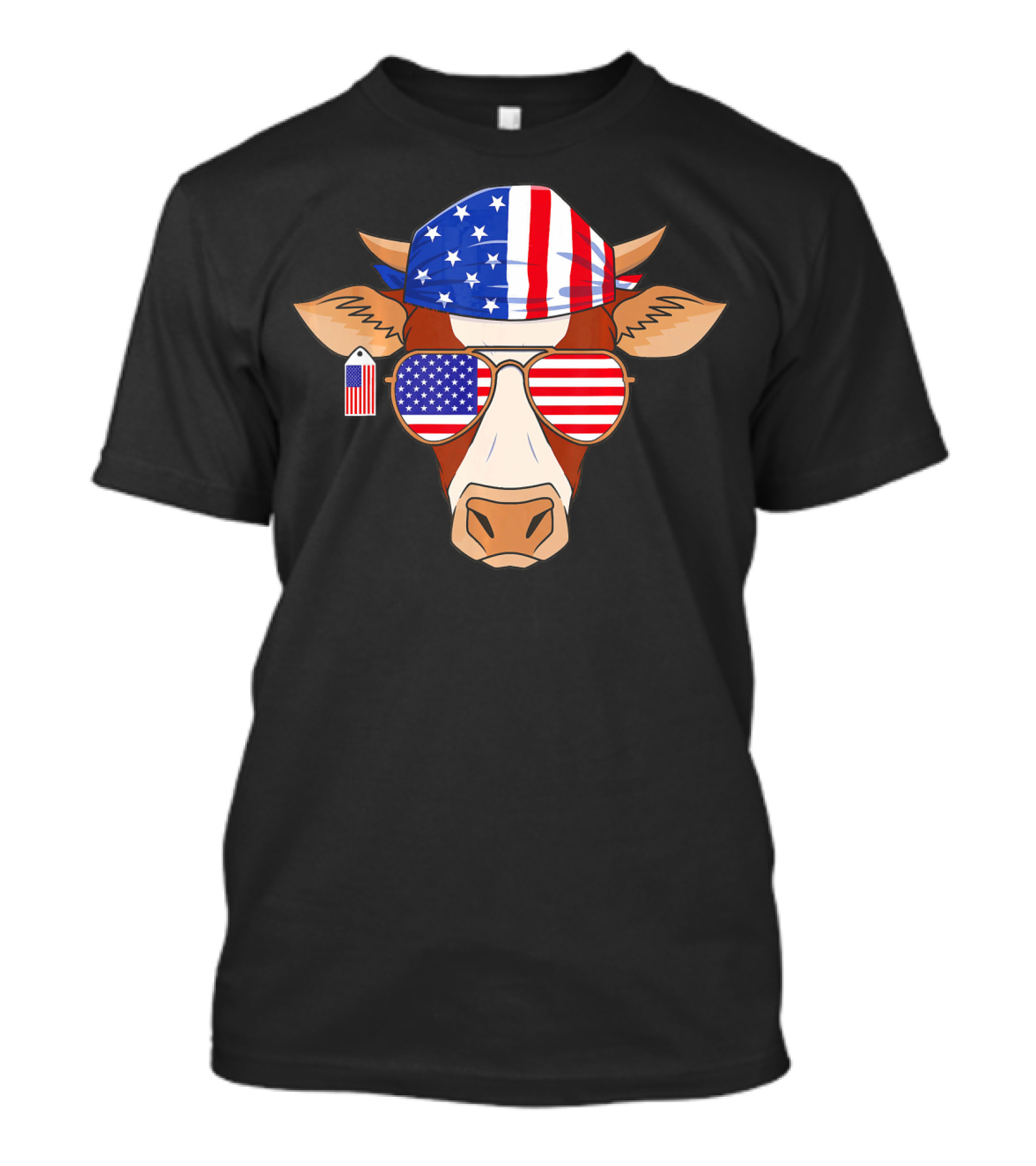 Cow Wearing American Flag Bandana And Sunglasses Fourth Of July Patriotic American T-Shirt