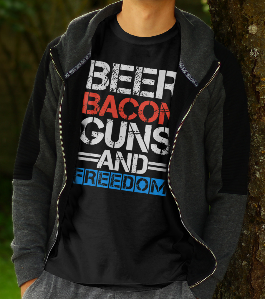Beer Bacon Guns And Freedom Patriotic Style USA Colors T-Shirt