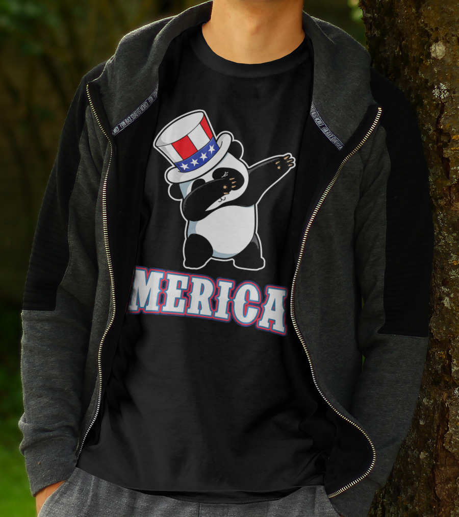 Merica Dabbing Panda In American Flag Top Hat T-Shirt