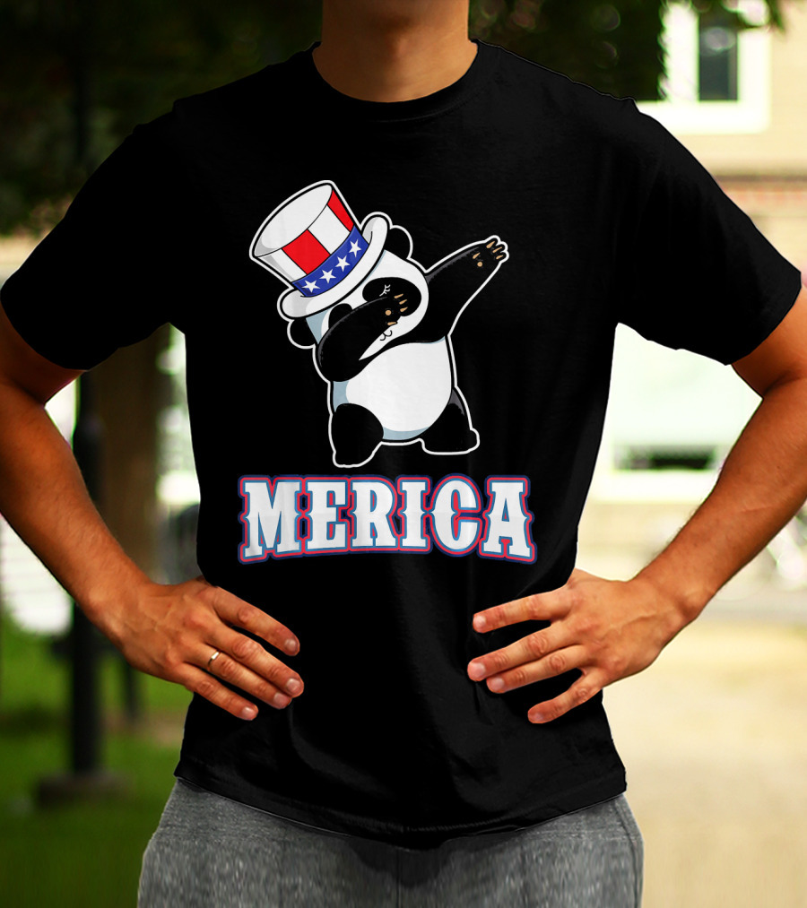 Merica Dabbing Panda In American Flag Top Hat T-Shirt