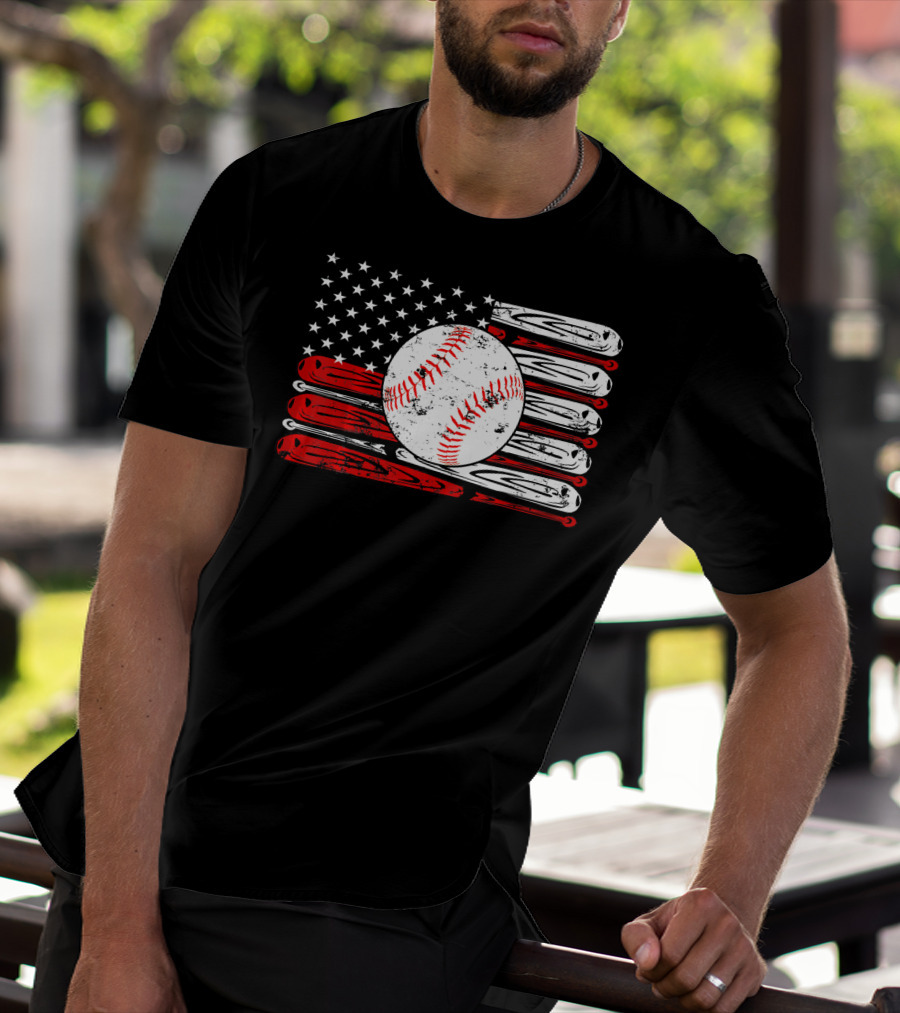 Vintage Baseball Stitch American Flag T-Shirt