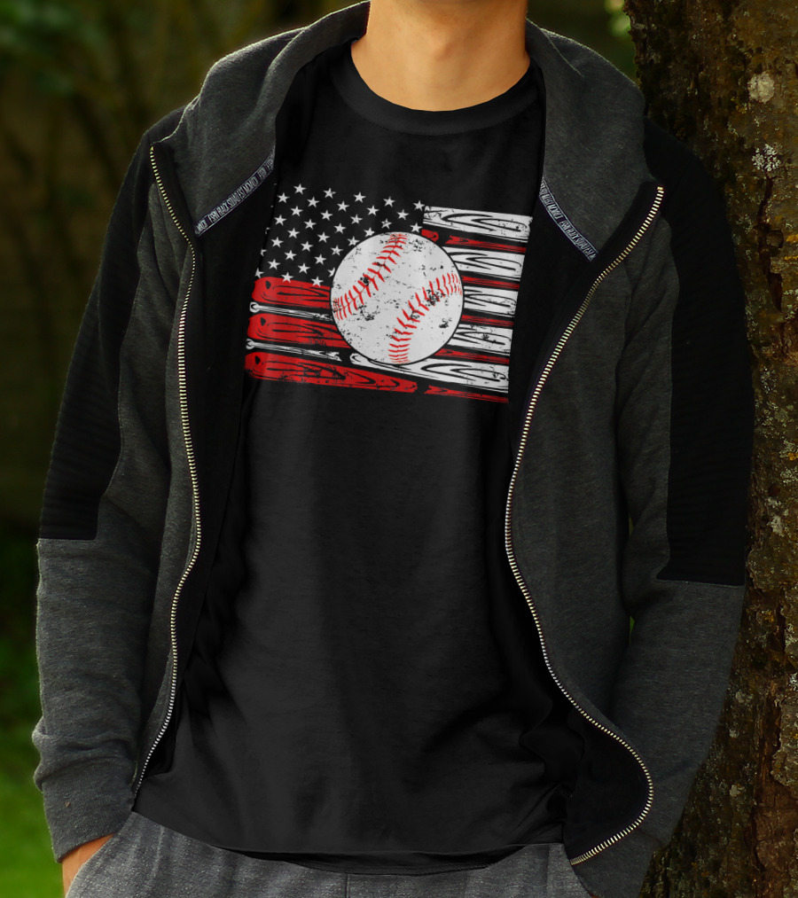 Vintage Baseball Stitch American Flag T-Shirt