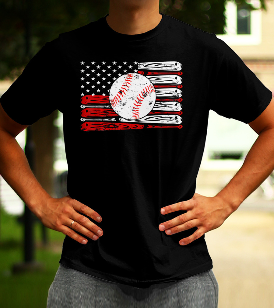 Vintage Baseball Stitch American Flag T-Shirt