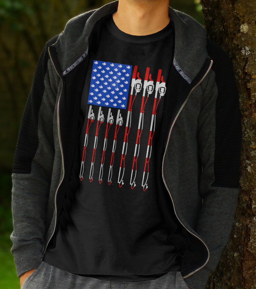 Patriotic Fishing Rod Flag Design American USA T-Shirt