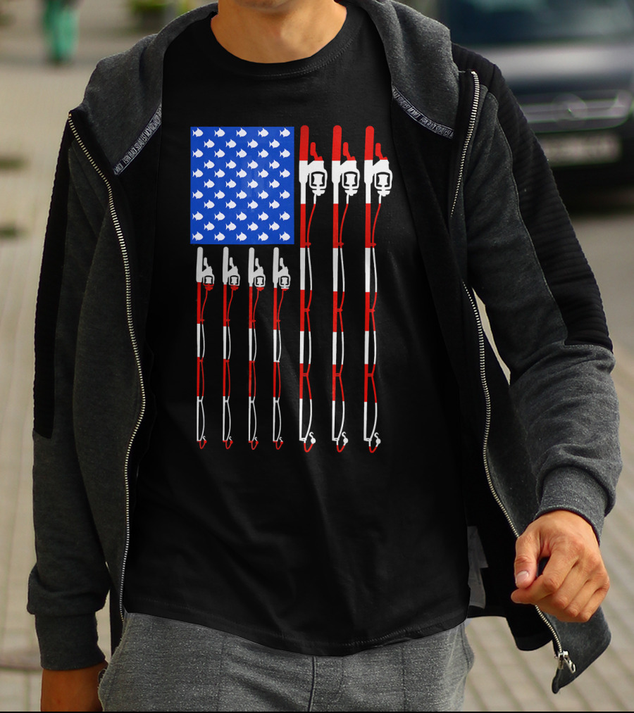 Patriotic Fishing Rod Flag Design American USA T-Shirt