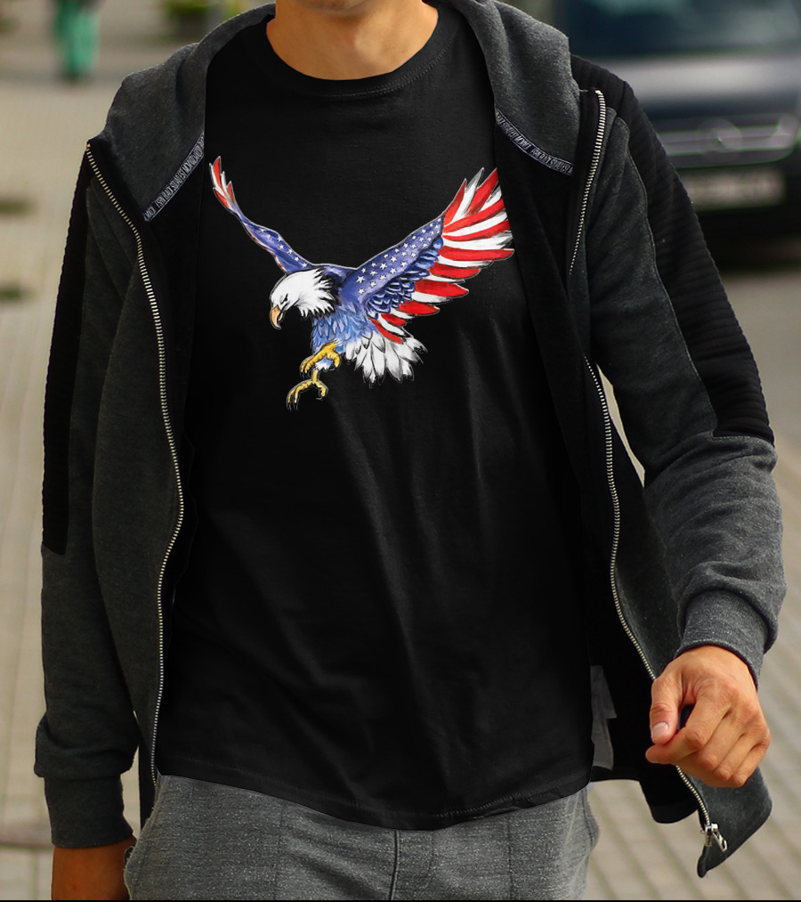 USA Flag Bald Eagle American Flag Wings T-Shirt
