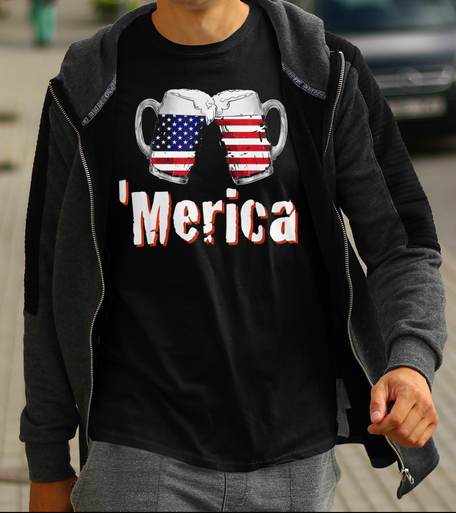 'Merica Patriotic Beer American Flag Mugs T-Shirt