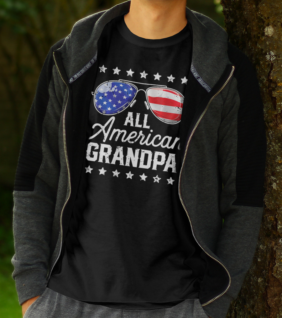 All American Grandpa Stars And Stripes Sunglasses Patriotic T-Shirt