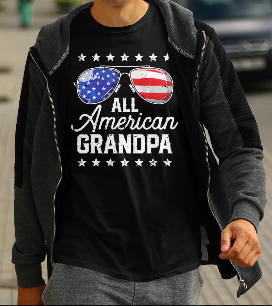 All American Grandpa Stars And Stripes Sunglasses Patriotic T-Shirt