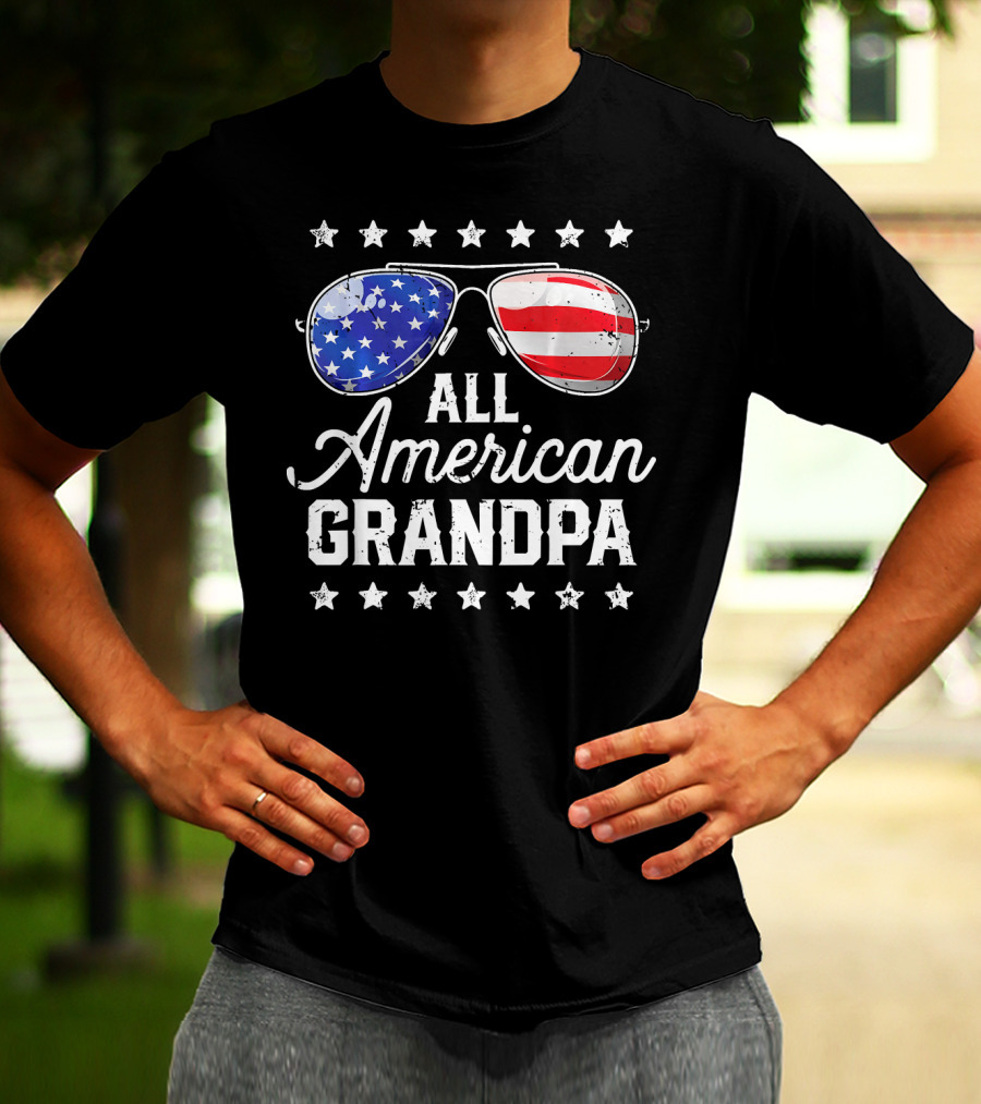 All American Grandpa Stars And Stripes Sunglasses Patriotic T-Shirt