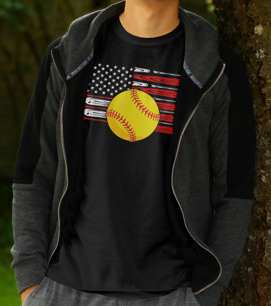Vintage Softball American Flag T-Shirt