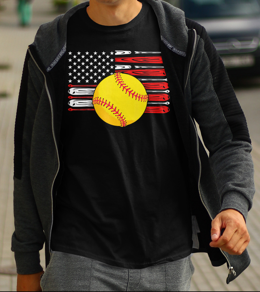 Vintage Softball American Flag T-Shirt