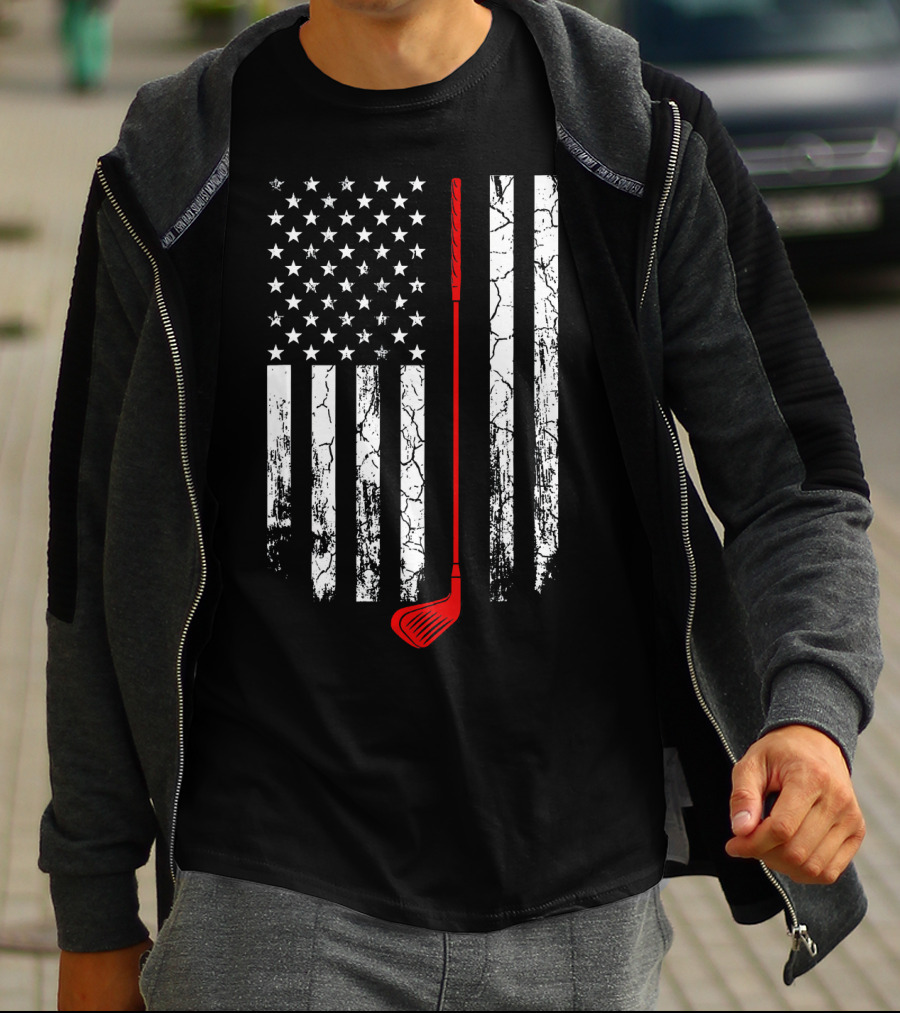 Vintage Retro Golf Club American Flag Patriot T-Shirt
