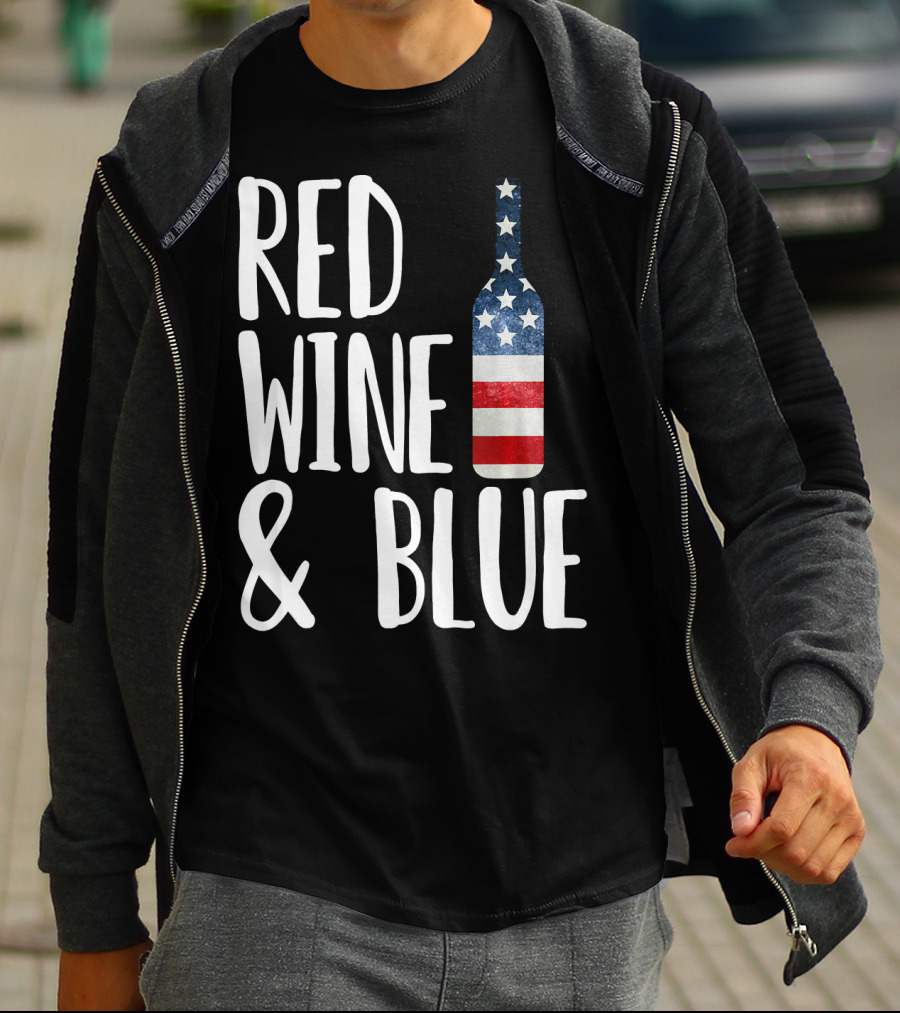 Red Wine And Blue Bottle USA Flag T-Shirt