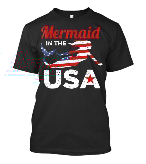 Mermaid In The USA American Flag T-Shirt