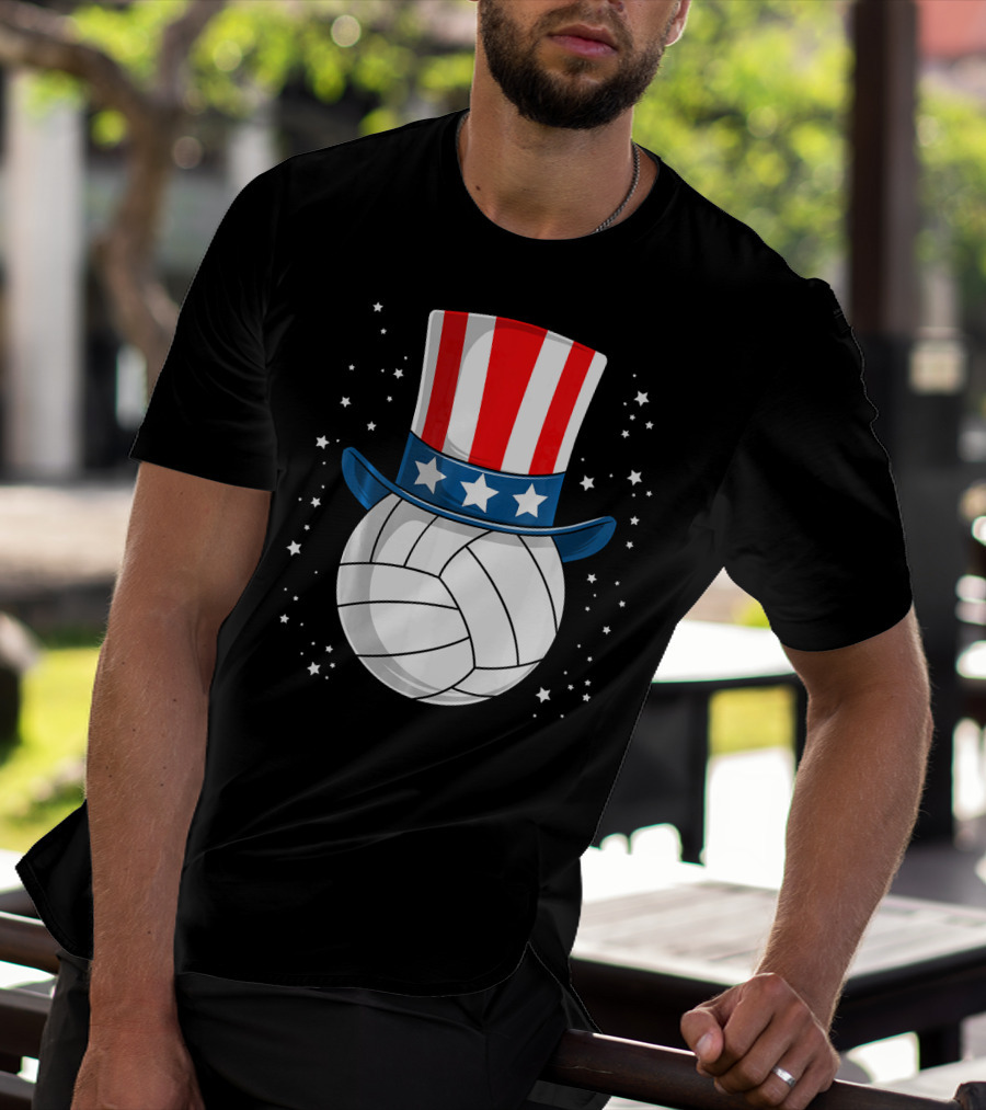 Volleyball Uncle Sam Hat American Flag Stars T-Shirt