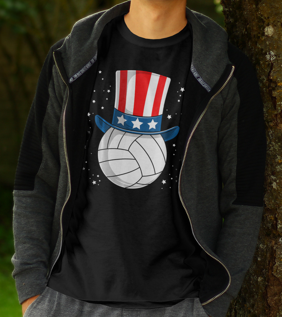 Volleyball Uncle Sam Hat American Flag Stars T-Shirt