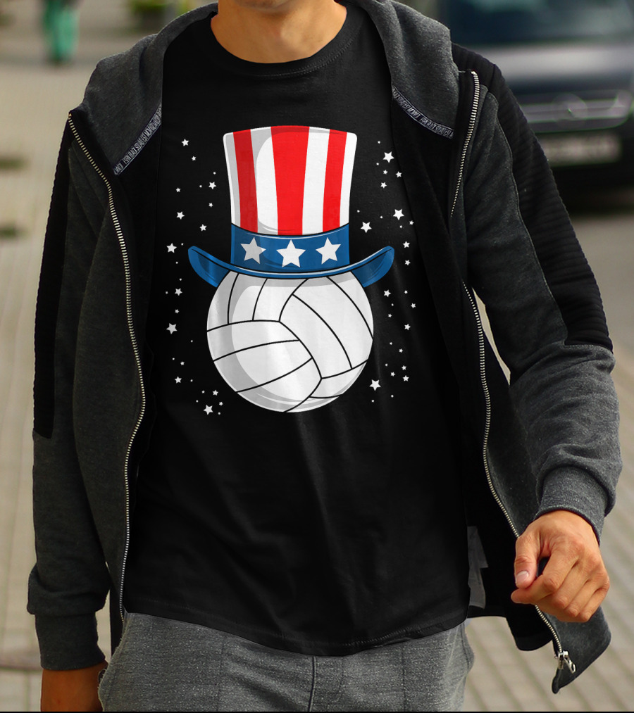 Volleyball Uncle Sam Hat American Flag Stars T-Shirt