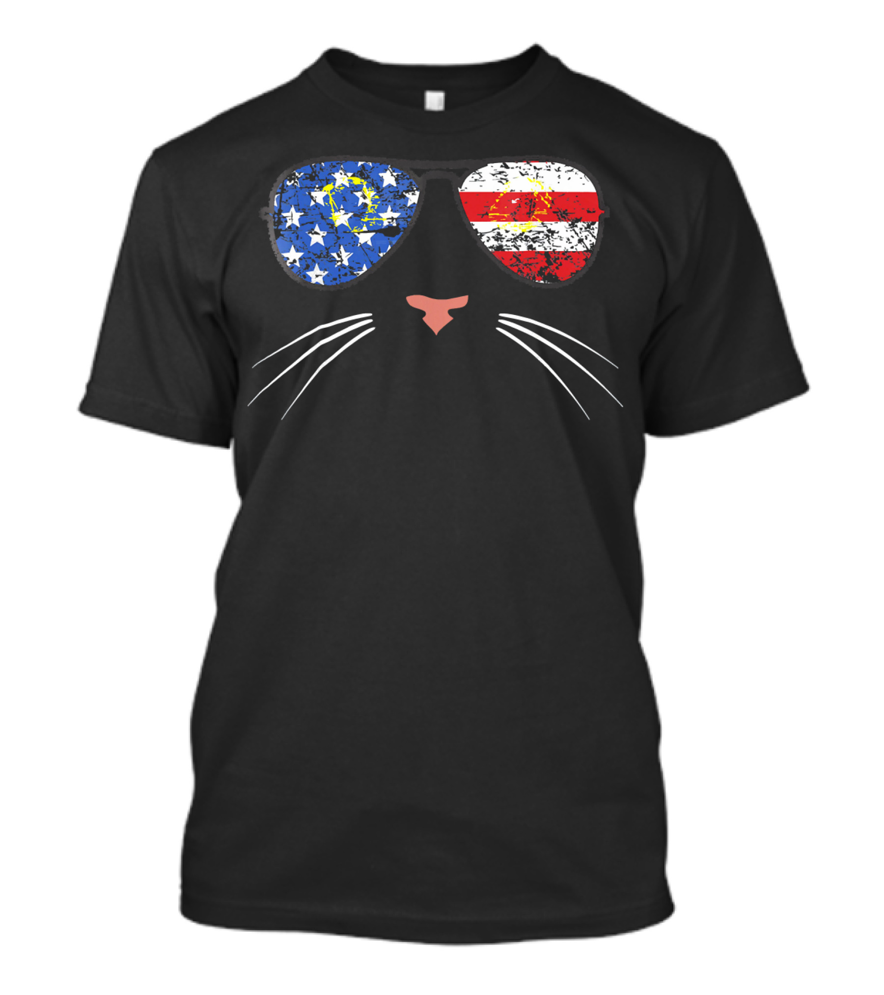 American Cat Face Stars Stripes USA Sunglasses T-Shirt