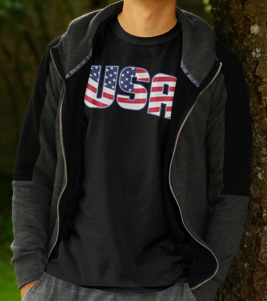 USA Flag Stars And Stripes Lettering T-Shirt