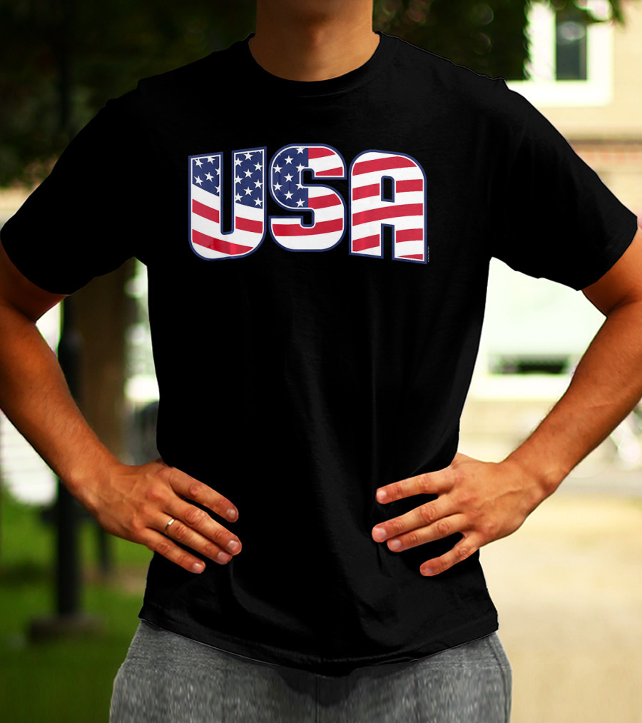 USA Flag Stars And Stripes Lettering T-Shirt