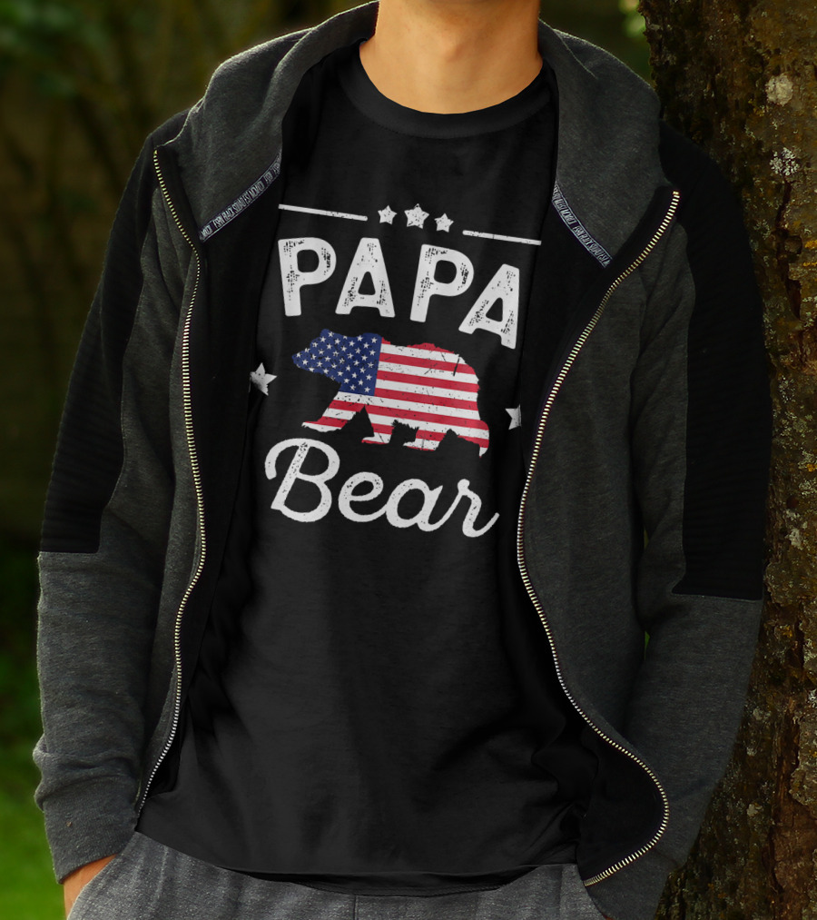 Papa Bear American Flag Stars T-Shirt