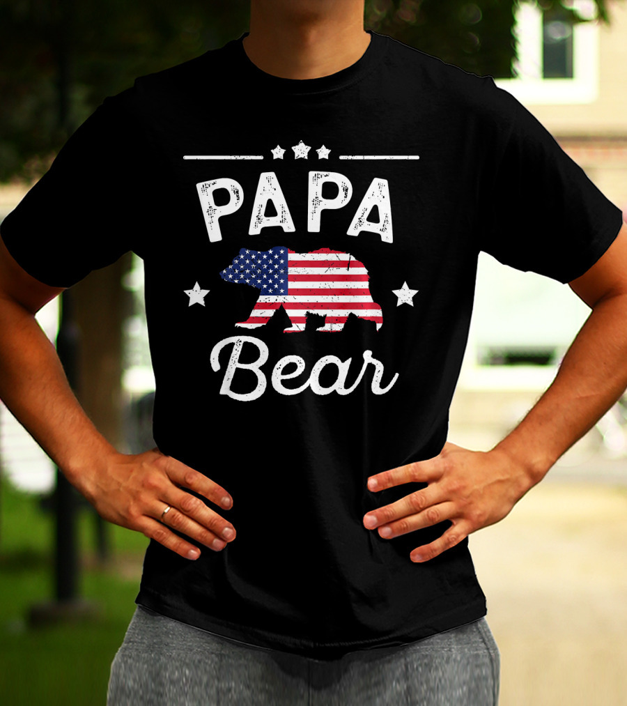 Papa Bear American Flag Stars T-Shirt