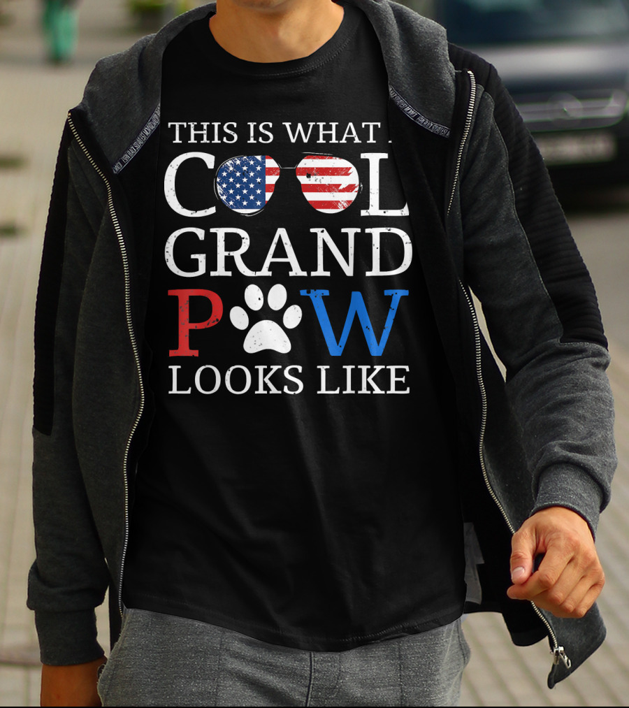 This Is What A Cool Grand Paw Looks Like American Flag Glasses Paw Prints T-Shirt