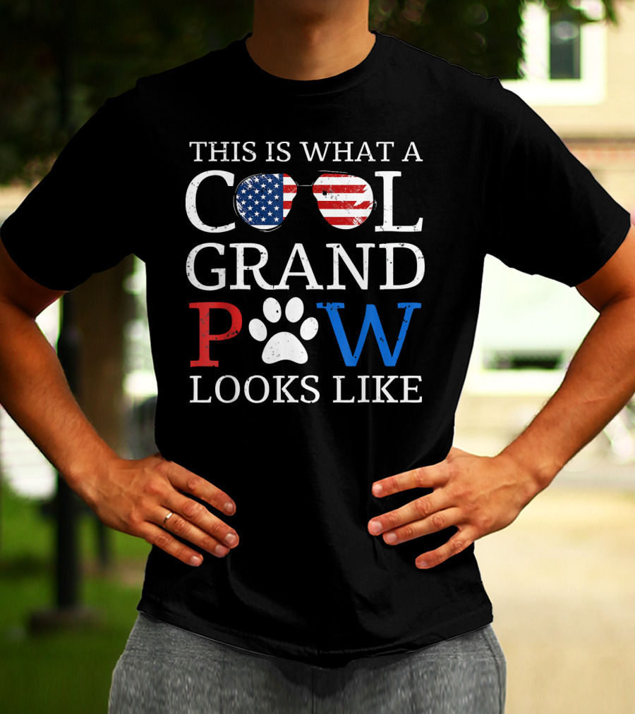 This Is What A Cool Grand Paw Looks Like American Flag Glasses Paw Prints T-Shirt
