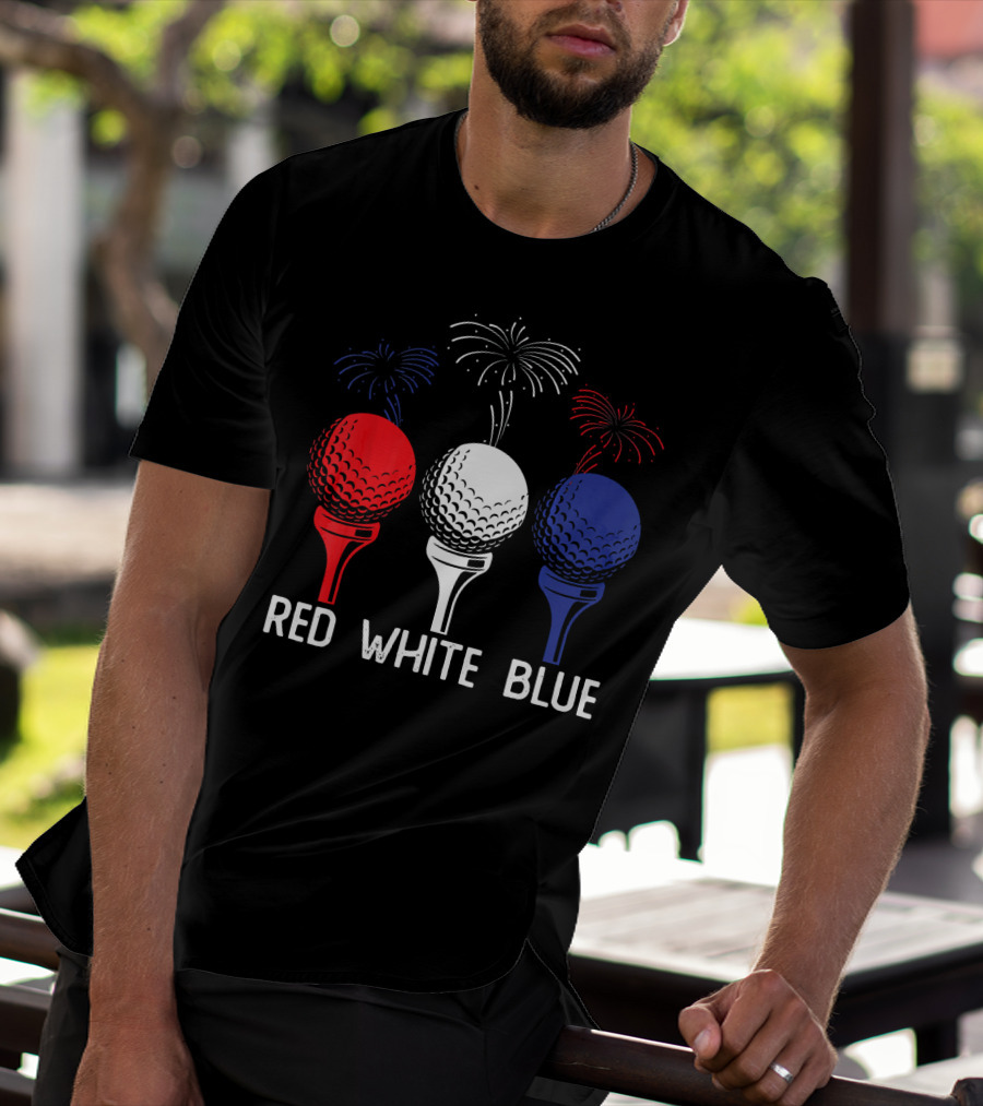 Golf Red White Blue US Flag Patriotic Fireworks T-Shirt