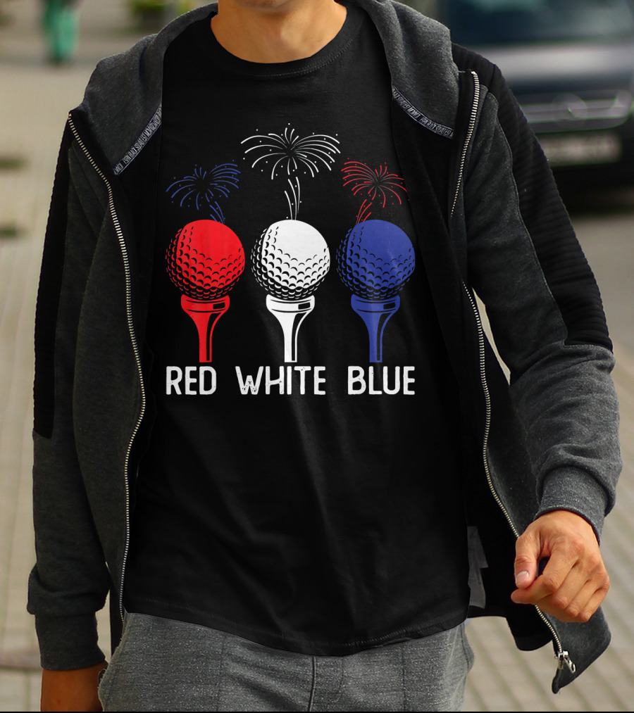 Golf Red White Blue US Flag Patriotic Fireworks T-Shirt