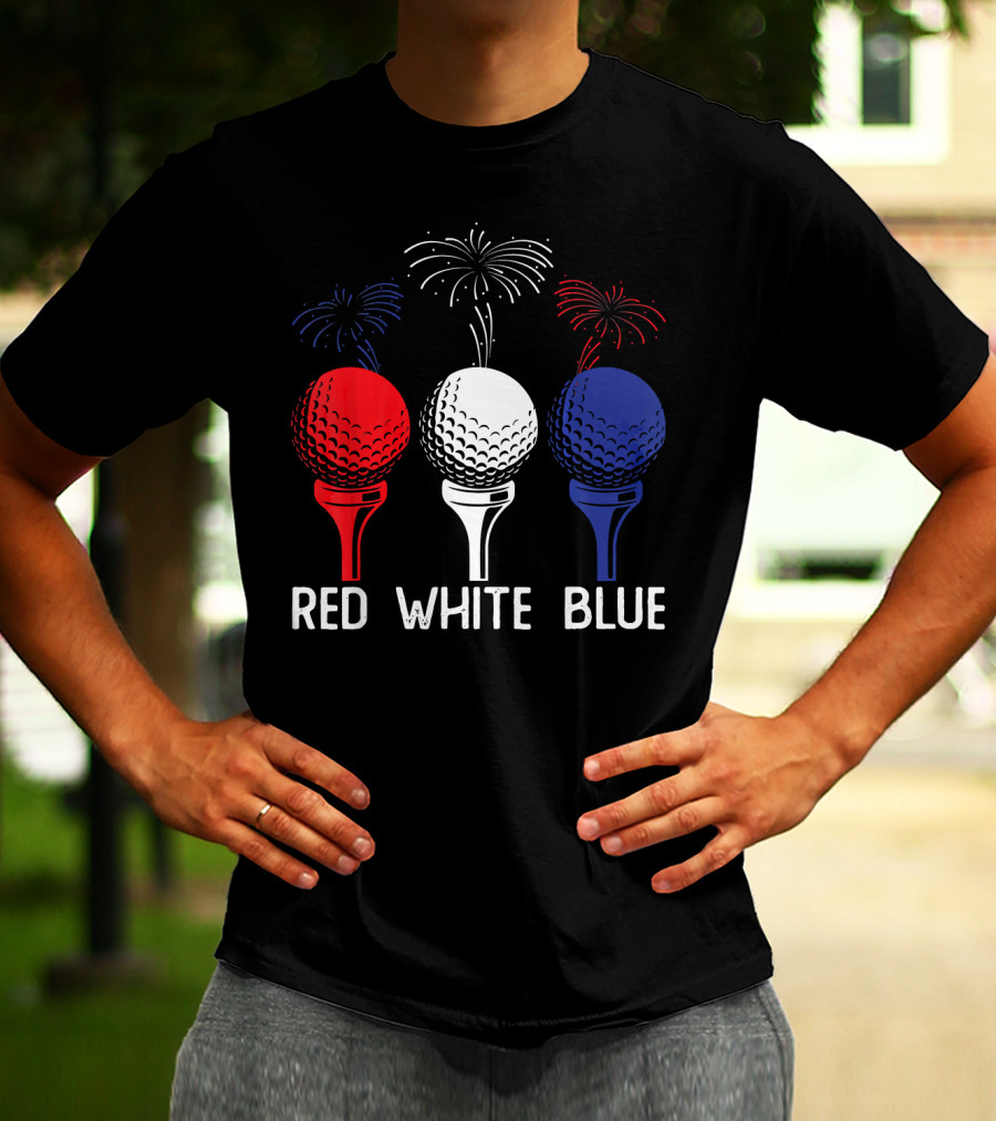 Golf Red White Blue US Flag Patriotic Fireworks T-Shirt