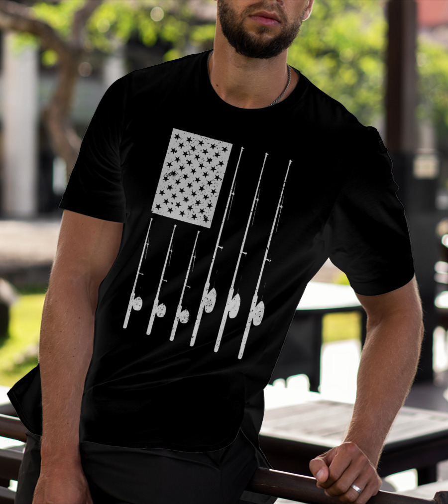 American Flag Fishing Rods USA Patriotic T-Shirt