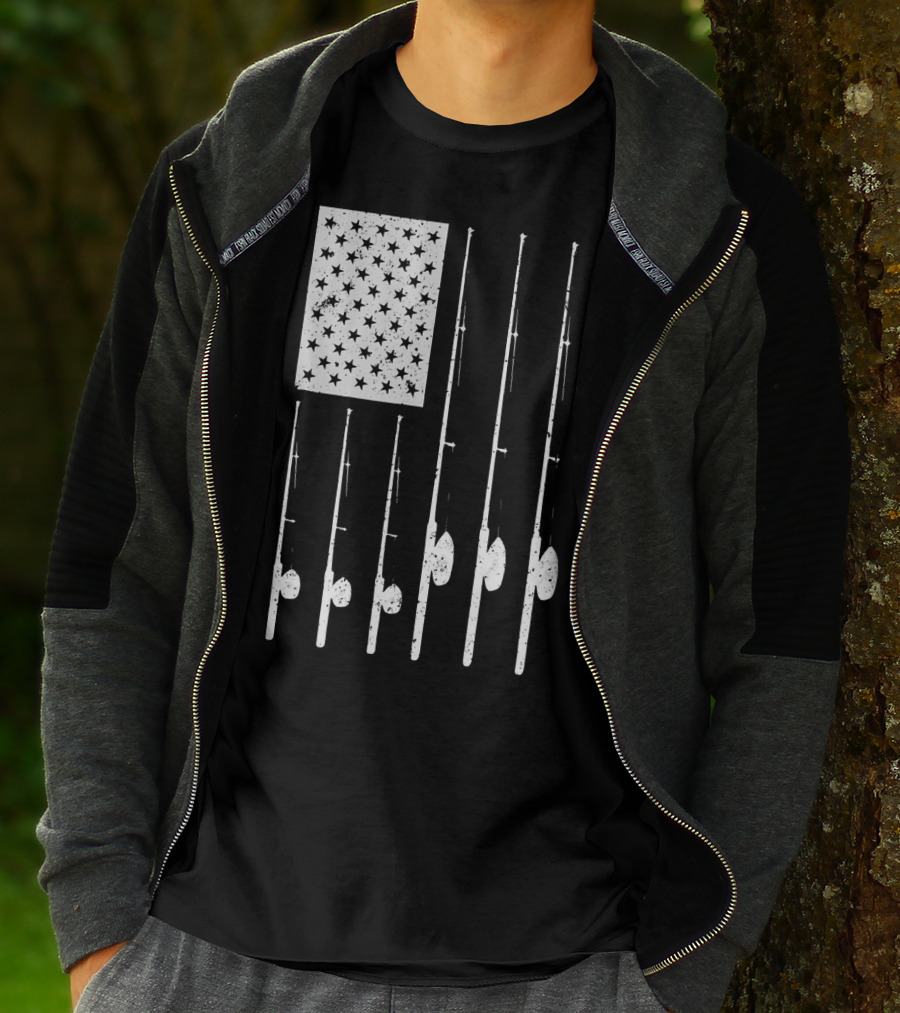 American Flag Fishing Rods USA Patriotic T-Shirt