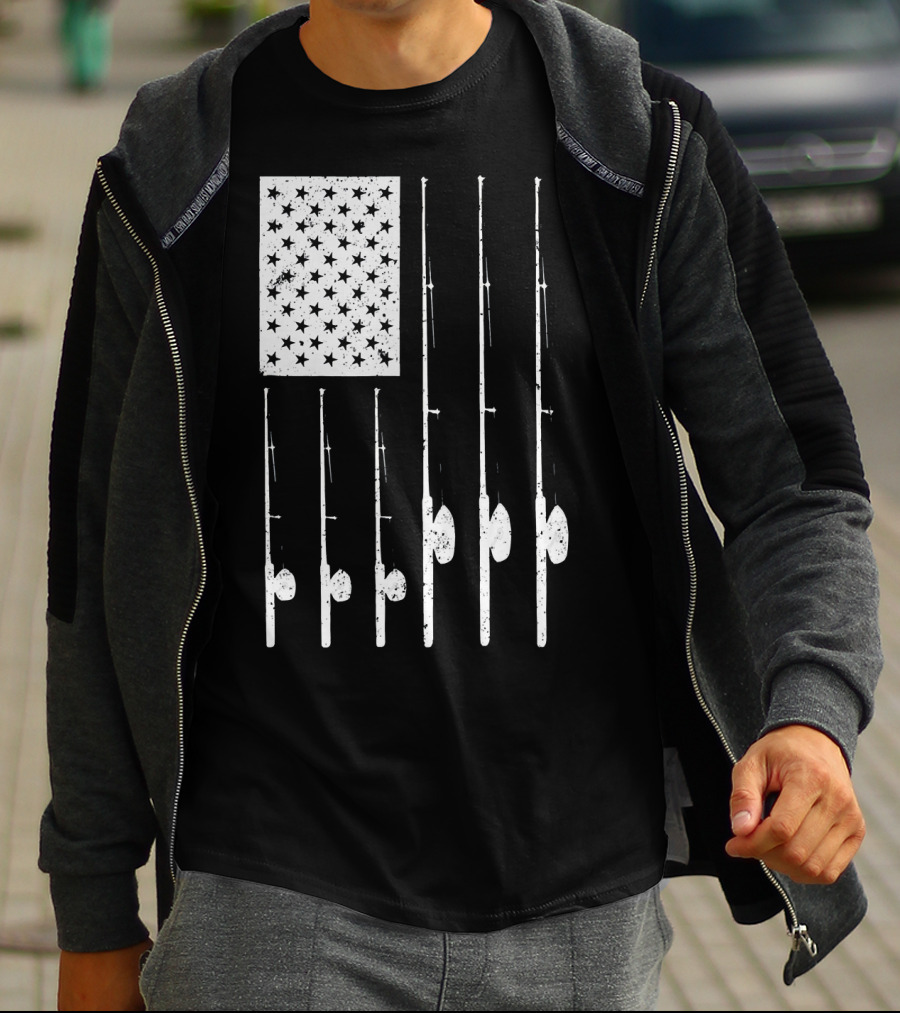American Flag Fishing Rods USA Patriotic T-Shirt