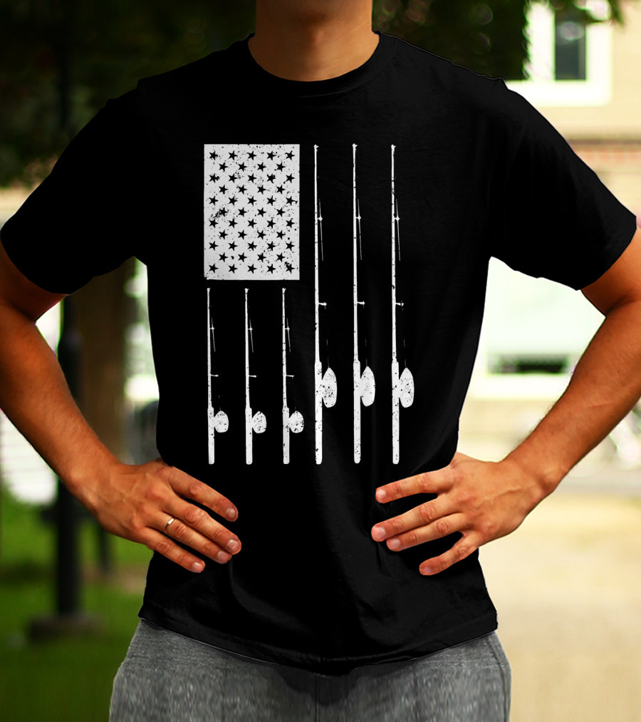 American Flag Fishing Rods USA Patriotic T-Shirt