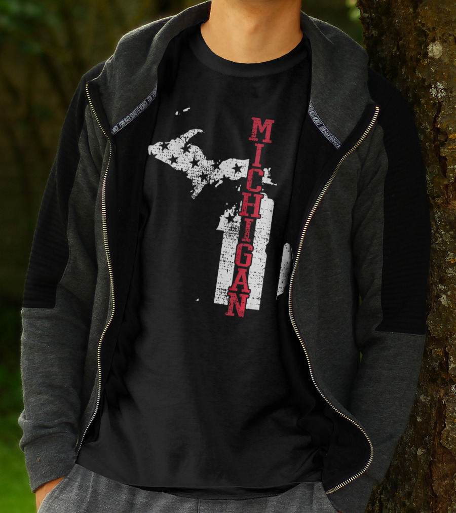 Michigan State Vintage USA Flag Patriotic Map T-Shirt